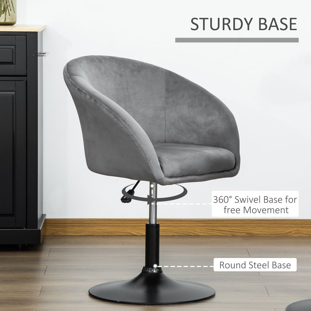 HOMCOM Swivel Bar Stool Fabric Dining Chair Dressing Stool Tub Seat Grey