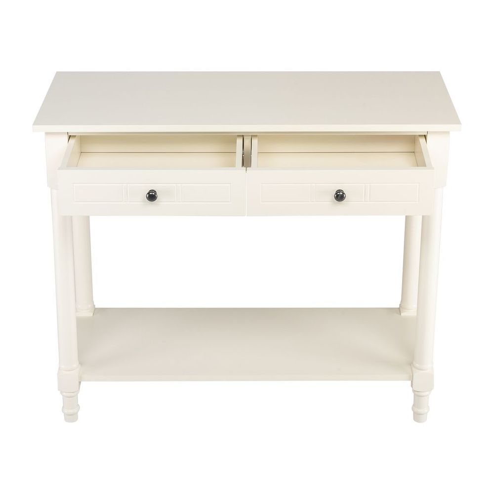 2-Tier Console Table with 2 Drawers， Console Tables for Entryway, Sofa Table with Storage Shelves, Entryway Table Behind Sofa Couch, for Living Room, Kitchen, Cream White