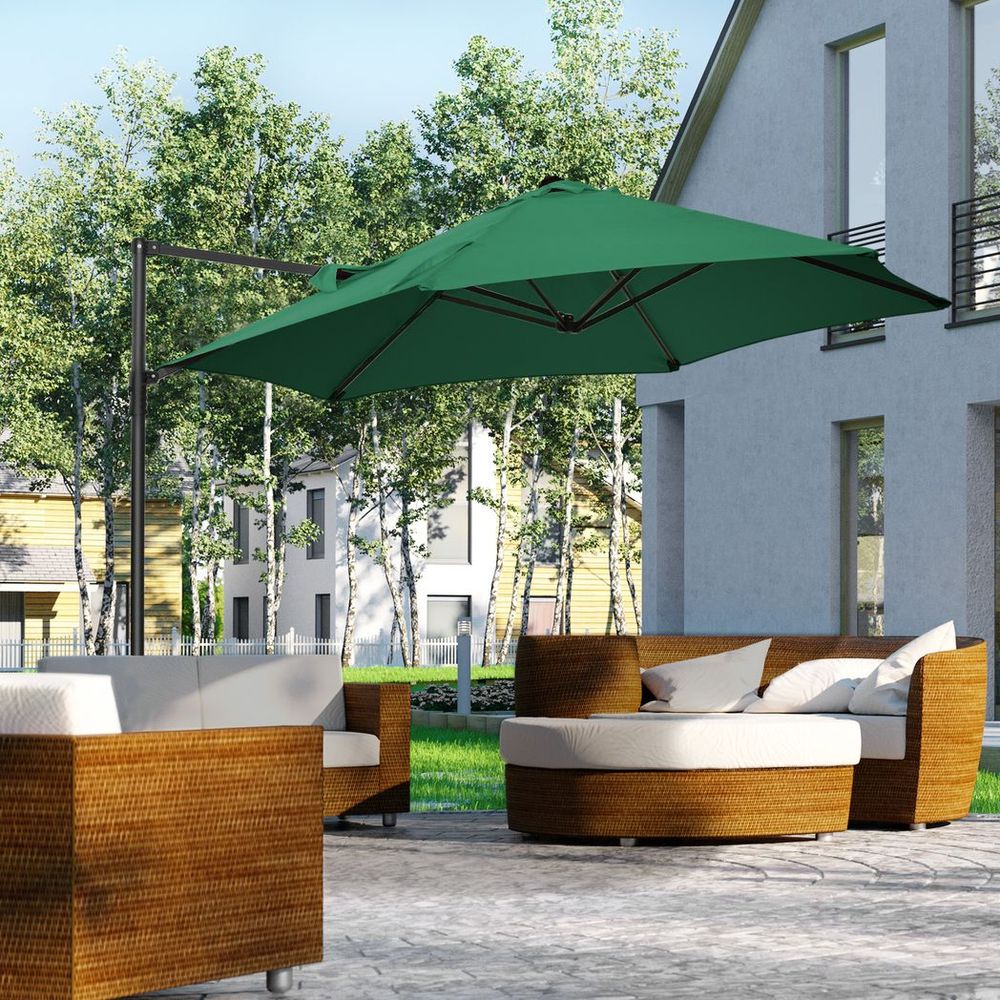 2.5M Garden Cantilever Parasol with 360 Rotation and Cross Base, Green