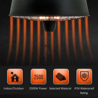 Adjustable Infrared Heater 1000/2500W Halogen Electric Light Ceiling Hanging