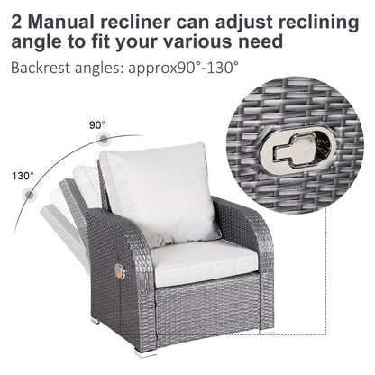 7-Seater Outdoor Garden Rattan Furniture Set w/ Recliners Grey