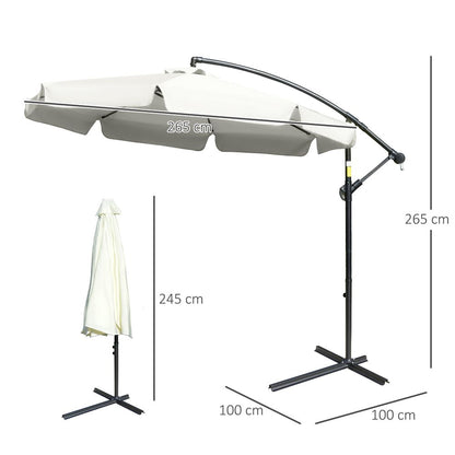 2.7m Garden Banana Parasol Cantilever Crank Cream White