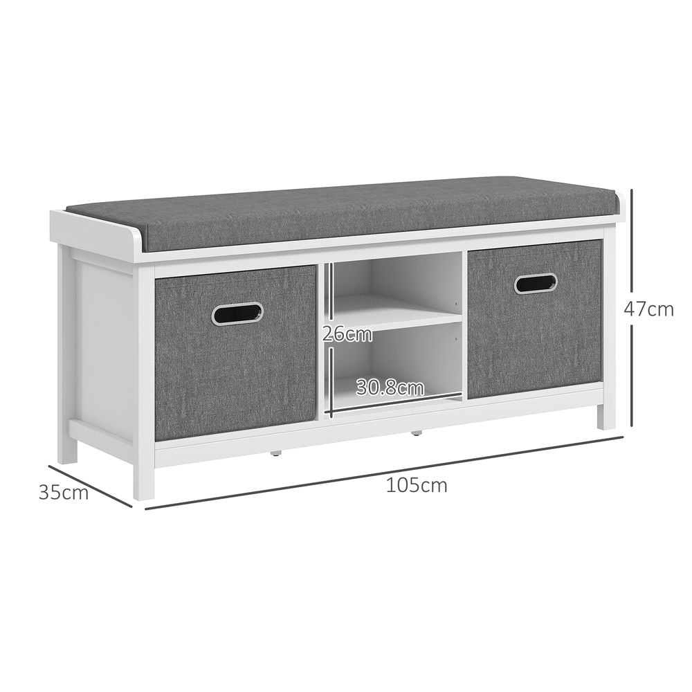 Shoe Bench with Cushioned Seat Fabric Drawers for Entryway Hallway White