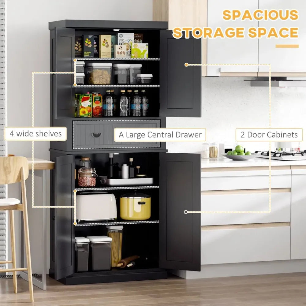 Freestanding Kitchen Storage Cabinet W/ Drawers Cupboards Shelves Home Black