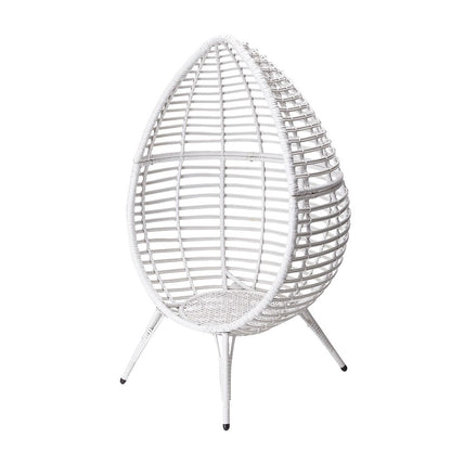 Outdoor Garden Patio Furniture Rattan Egg Chair with Cushion, White