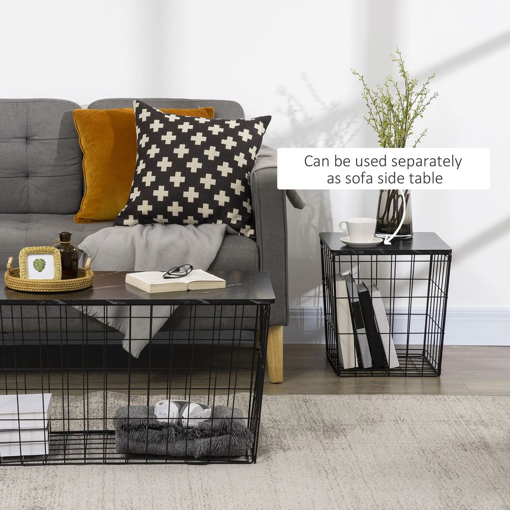 Side Table Set of 2, Modern Coffee End Bedside Storage Tables Black