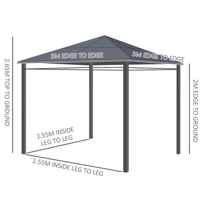 3 x 3(m) Hardtop Gazebo for Garden Party with Polycarbonate and Roof Curtains