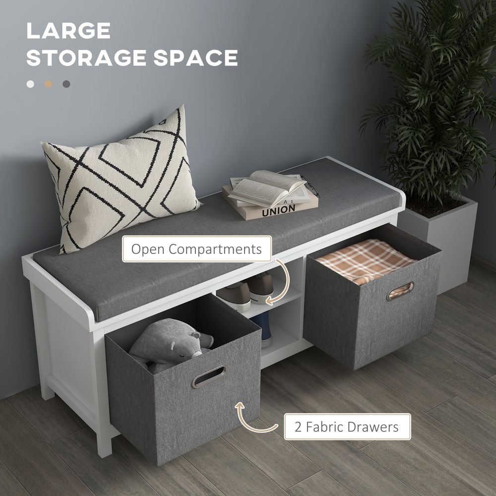 Shoe Bench with Cushioned Seat Fabric Drawers for Entryway Hallway White