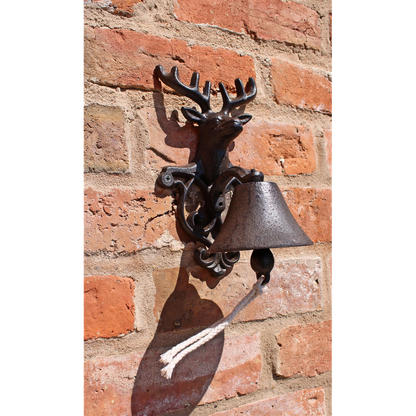 Rustic Cast Iron Wall Bell, Reindeer Bust