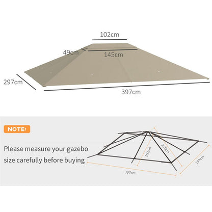 Outsunny 3 x 4m Gazebo Canopy Replacement Gazebo Roof Cover, Khaki