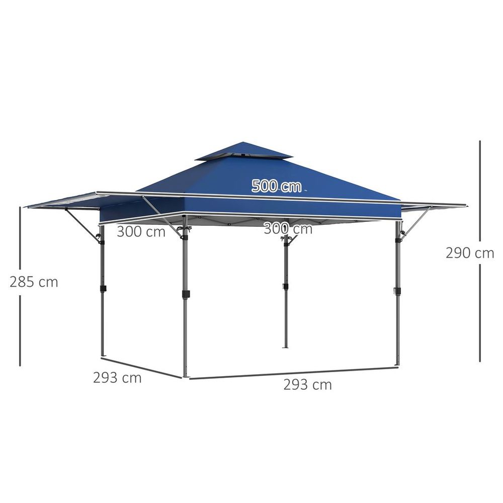 Outsunny 5 x 3(m) Pop Up Gazebo, Instant Shelter with Extend Dual Awning, Blue