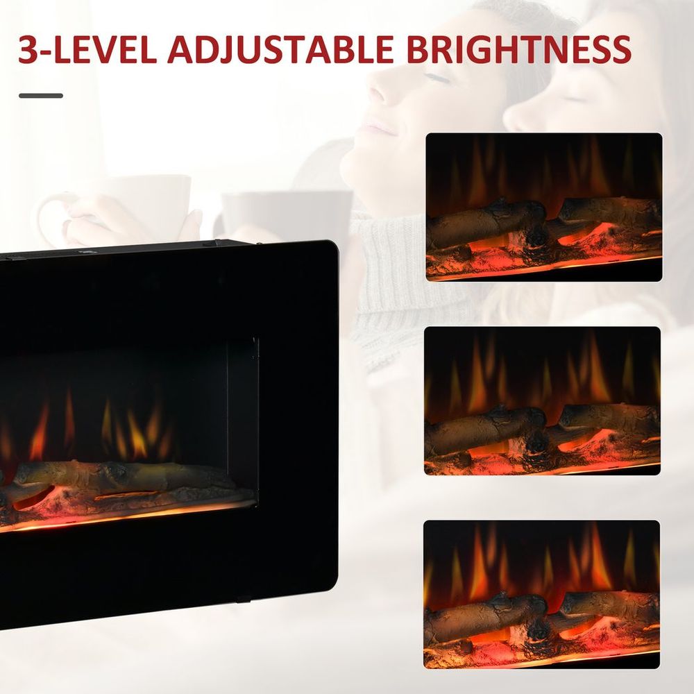 HOMCOM Electric Fireplace Heater Wall-Mount W/ Flame Effect Remote Control Timer