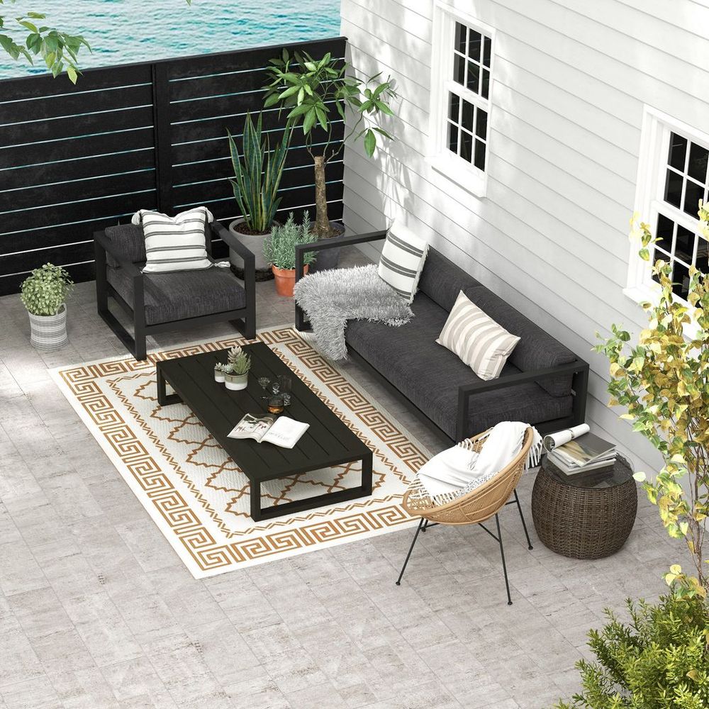 Outsunny Reversible Waterproof Outdoor Rug with Carry Bag, 182 x 274cm, Brown