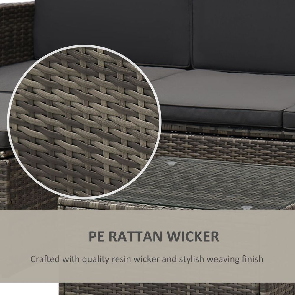 3PC Outdoor Patio Furniture Set Wicker Rattan 3-Seater Sofa Chair Couch Grey
