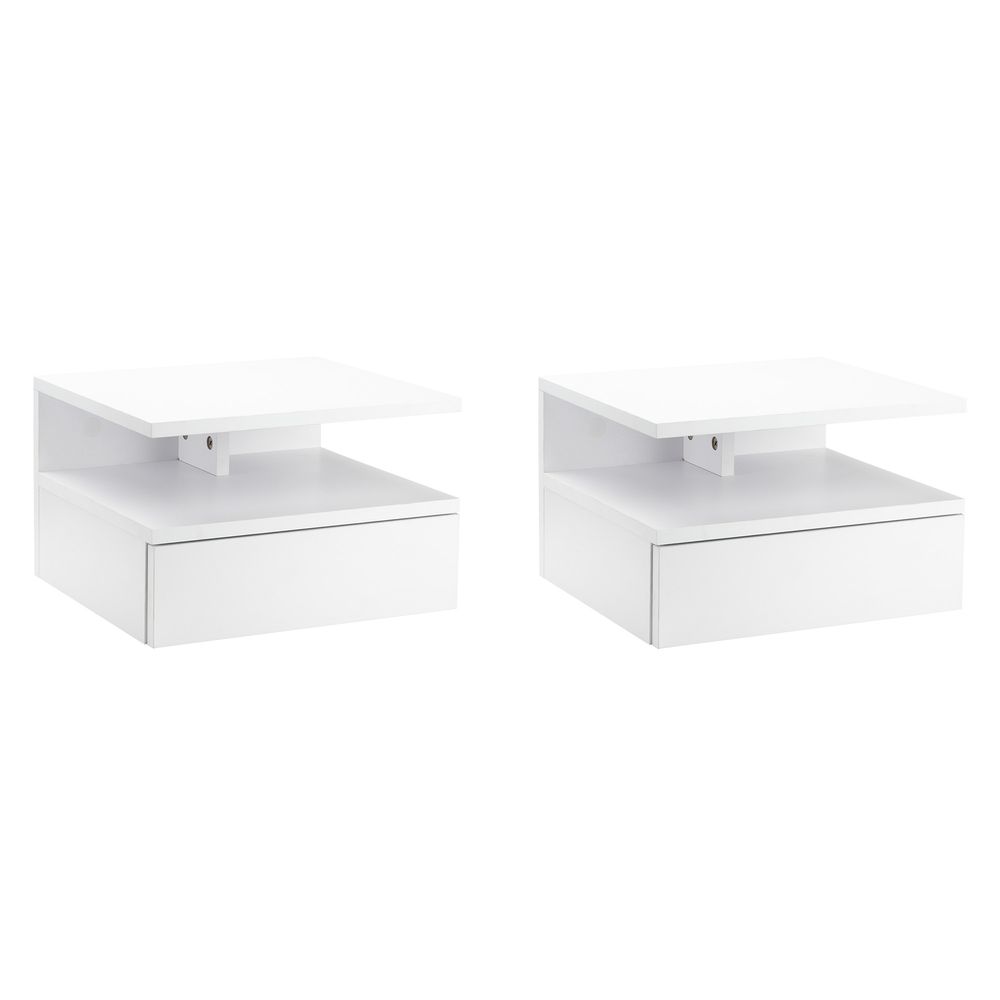 HOMCOM Floating Nightstand Set of 2, Wall Mounted Bedside Cabinet with Drawer