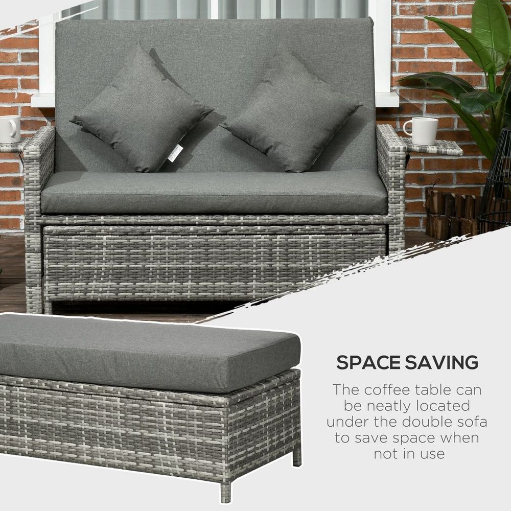 Outsunny Garden Rattan Furniture Set 2 Seater Patio Sun Lounger Daybed Sun Bed
