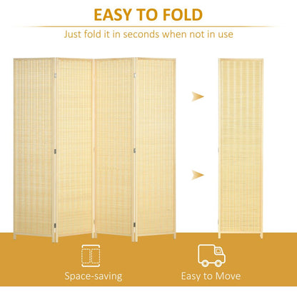 4 Panel Folding Room Divider 170cm Wall Privacy Screen Protector Natural