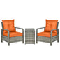 3 PCs PE Rattan Garden Sofa Set w/ 2 Chairs & Storage Table Orange