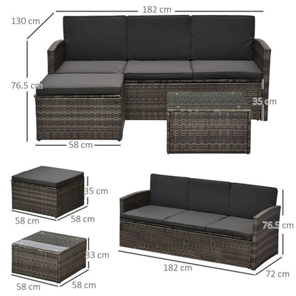 3PC Outdoor Patio Furniture Set Wicker Rattan 3-Seater Sofa Chair Couch Grey