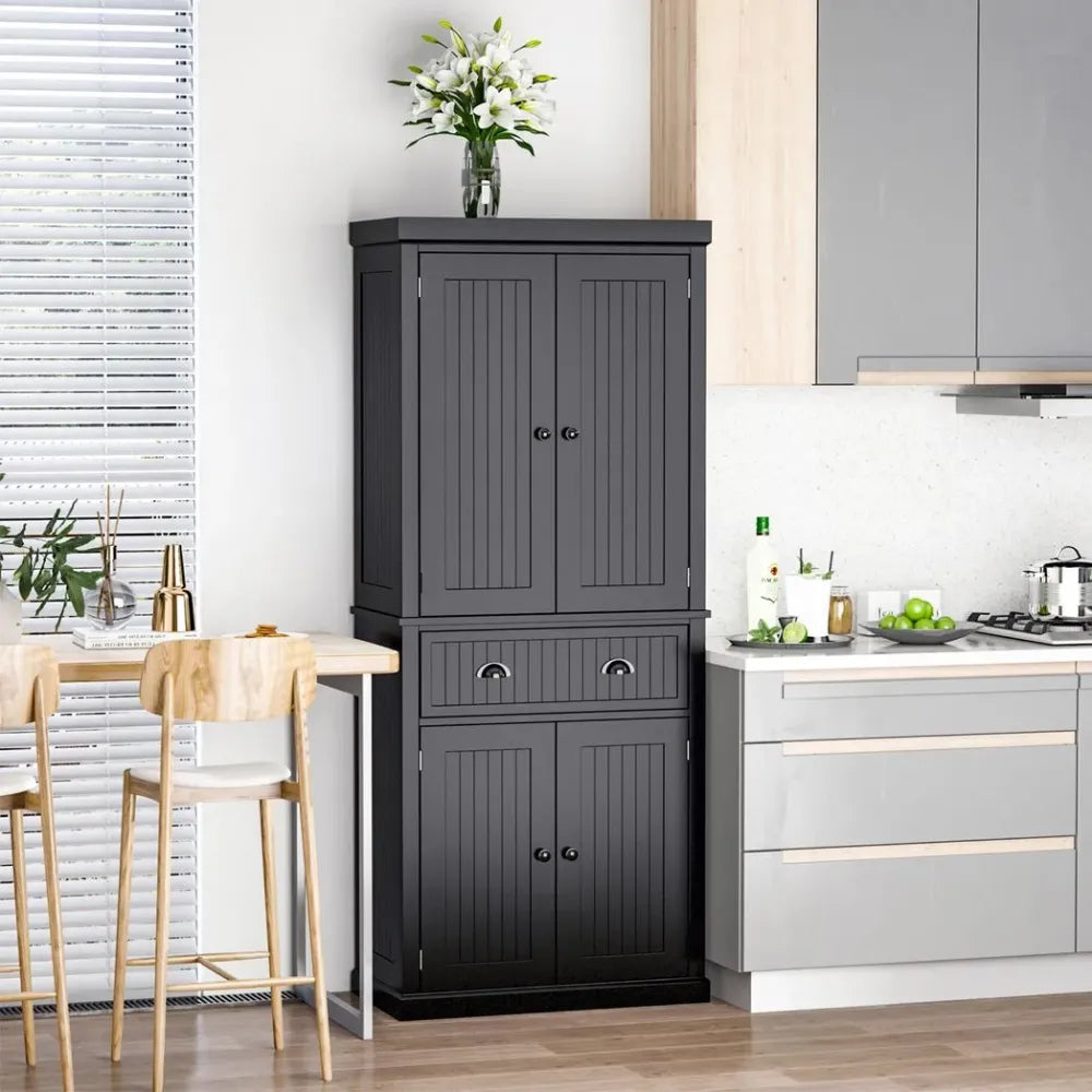 Freestanding Kitchen Storage Cabinet W/ Drawers Cupboards Shelves Home Black