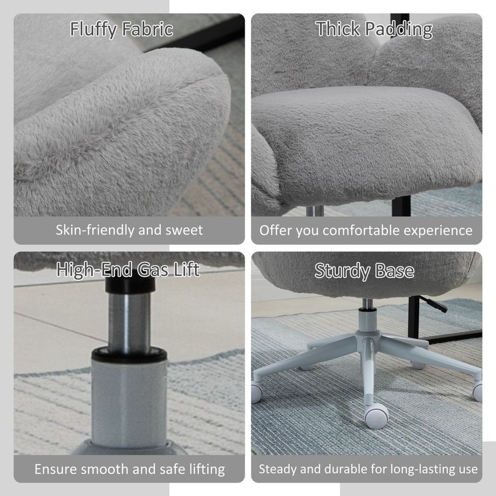 Fluffy Leisure Chair Office Chair w/ Backrest and Armrest for Bedroom Grey