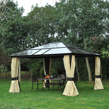 Outsunny 4.3m x 3.6m Aluminium Frame Texteline Draped Hardtop Gazebo Brown