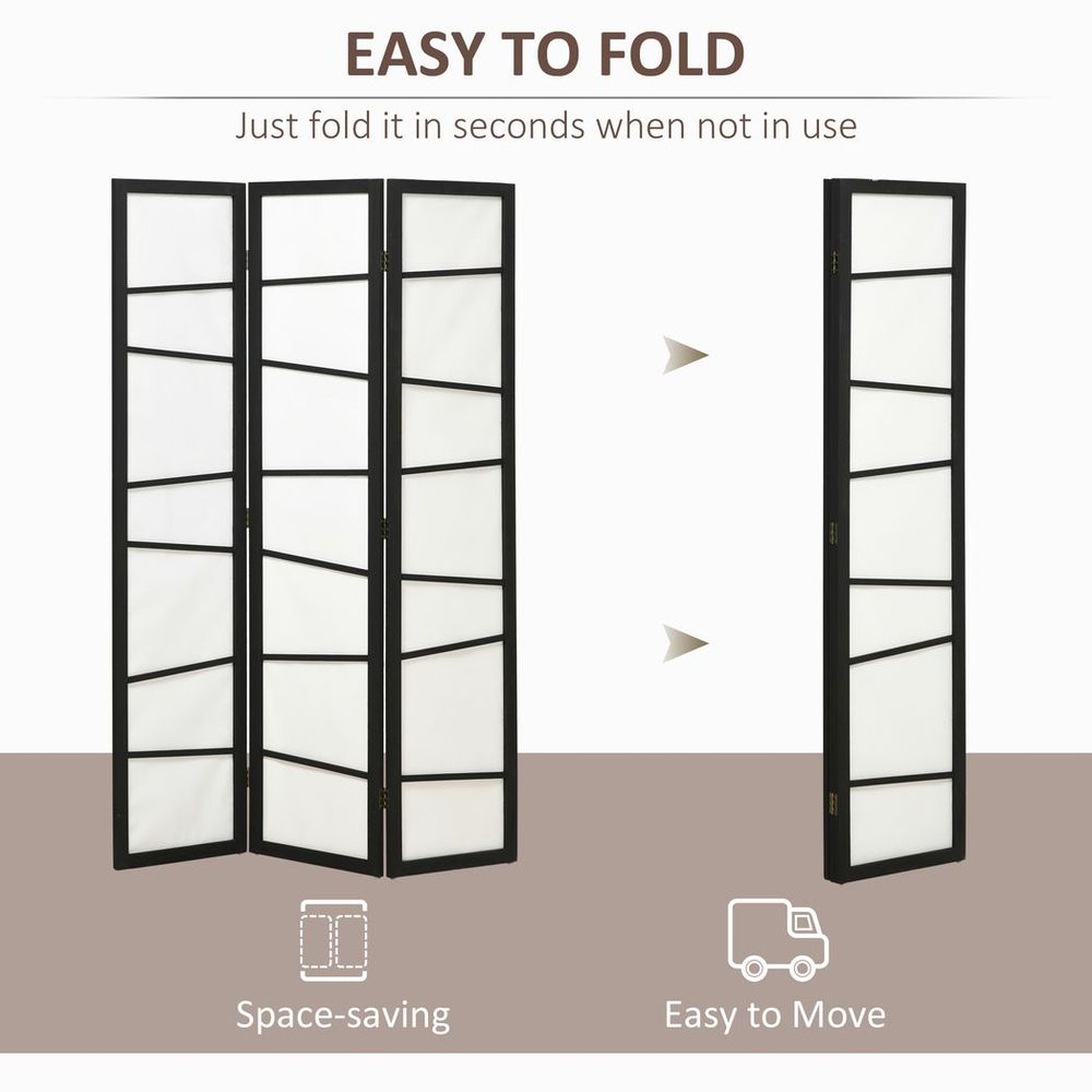 HOMCOM Folding Room Divider 3 Panel Privacy Screen Protector with Wooden Frame