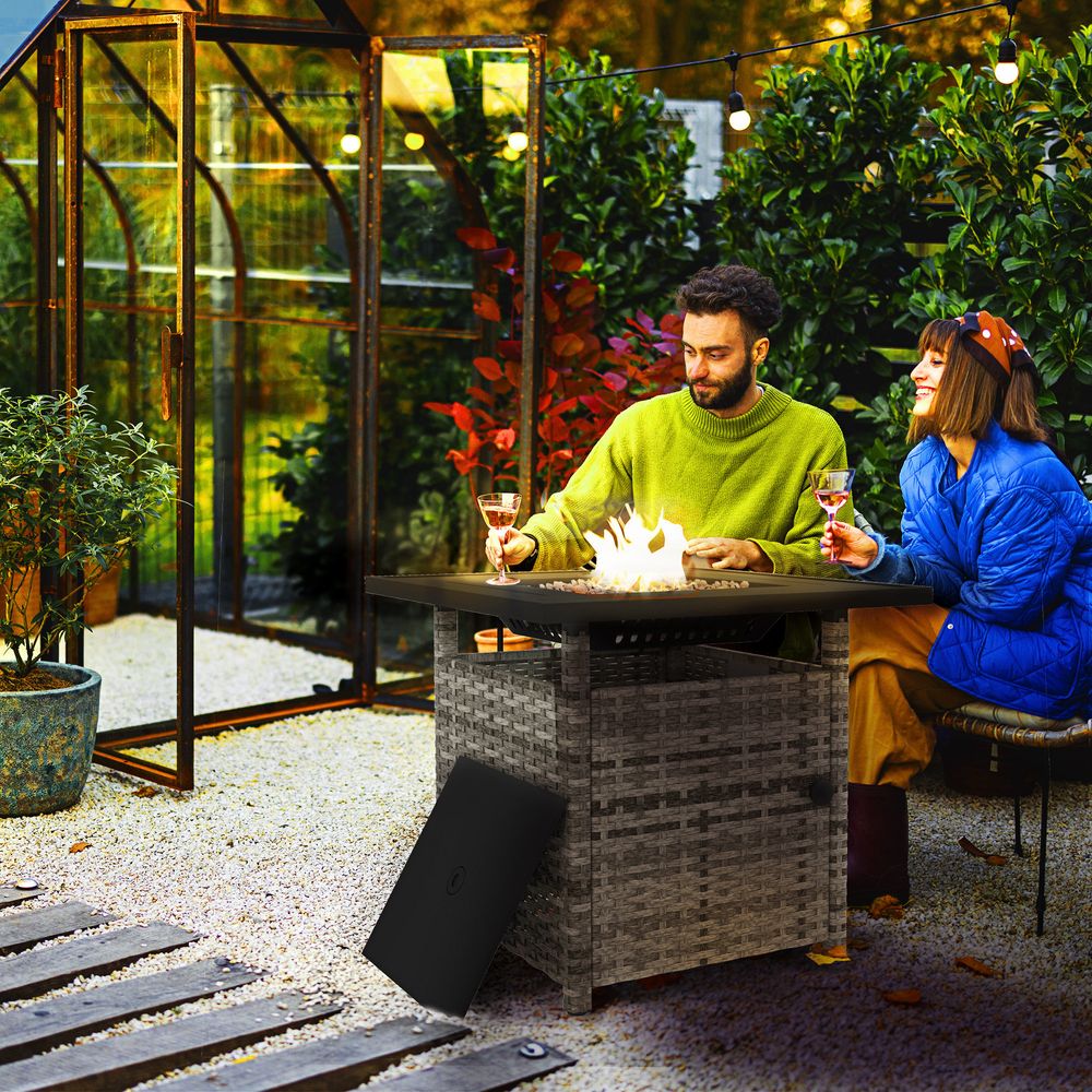 Outsunny 50,000 BTU Rattan Fire Pits for Garden, Propane Fire Pit Table, Grey