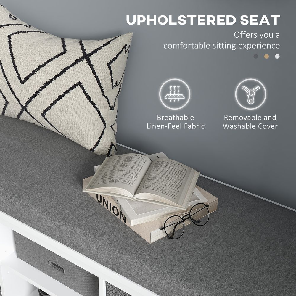 Shoe Bench with Cushioned Seat Fabric Drawers for Entryway Hallway White