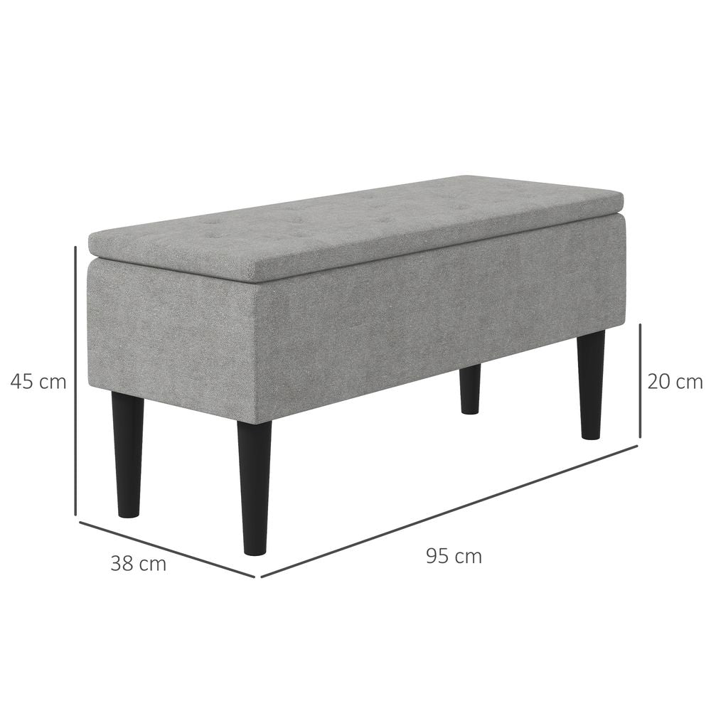 15" Ottoman Storage Box with Wooden Legs and 47L Storage Capacity, Grey