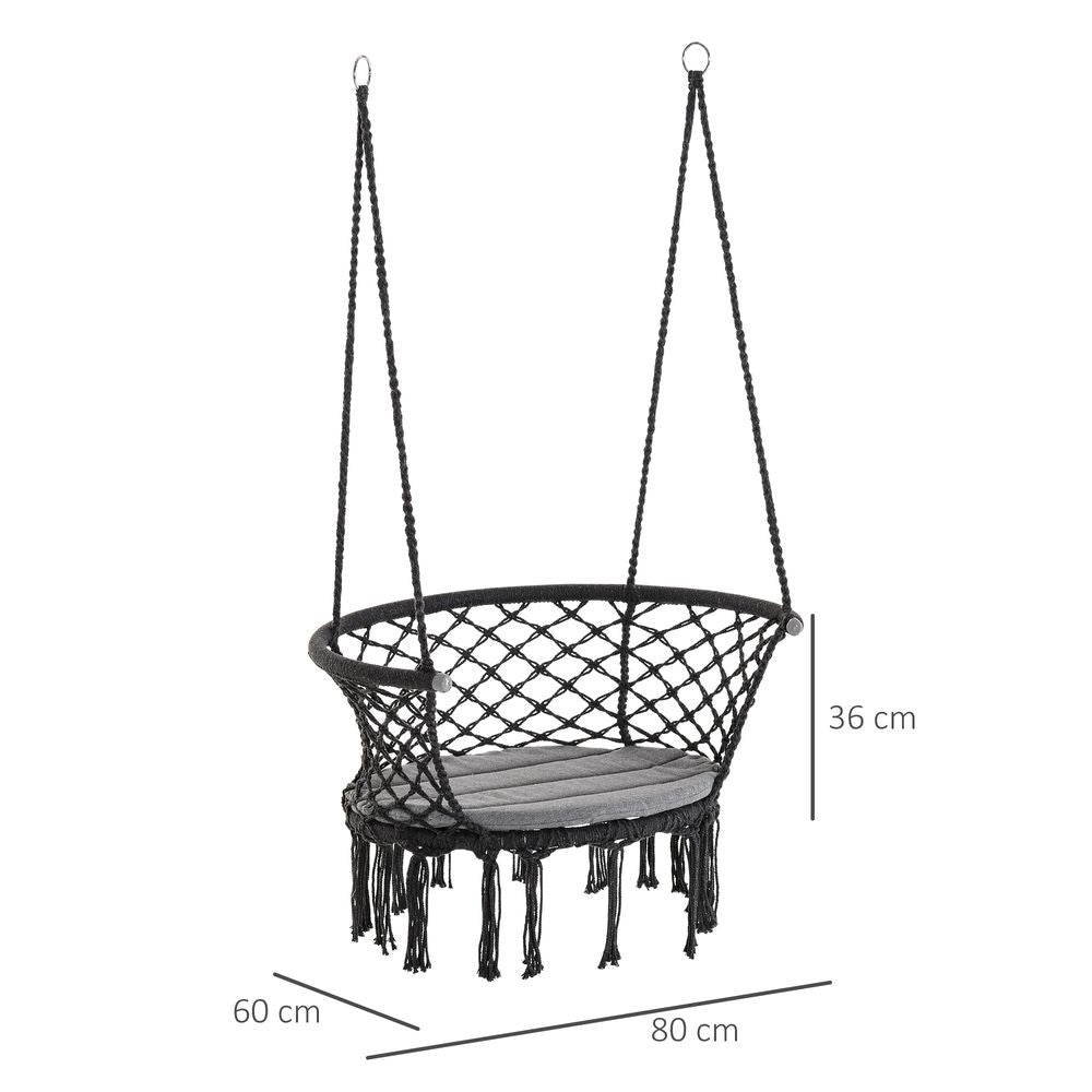 Hanging Hammock Chair Cotton Rope Swing  Large Macrame, Dark Grey