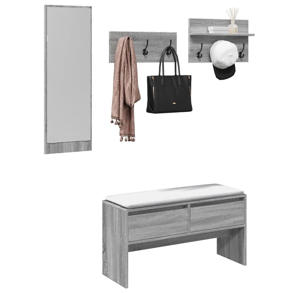 4 Piece Hallway Furniture Set White Engineered Wood
