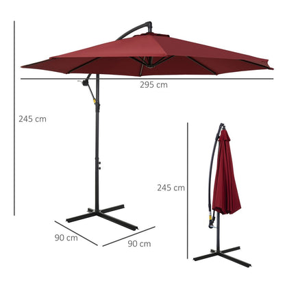 3(m) Garden Banana Parasol Cantilever Umbrella w/ Base, Wine Red Outsunny