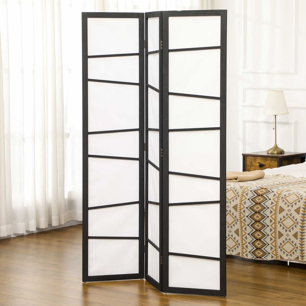 HOMCOM Folding Room Divider 3 Panel Privacy Screen Protector with Wooden Frame
