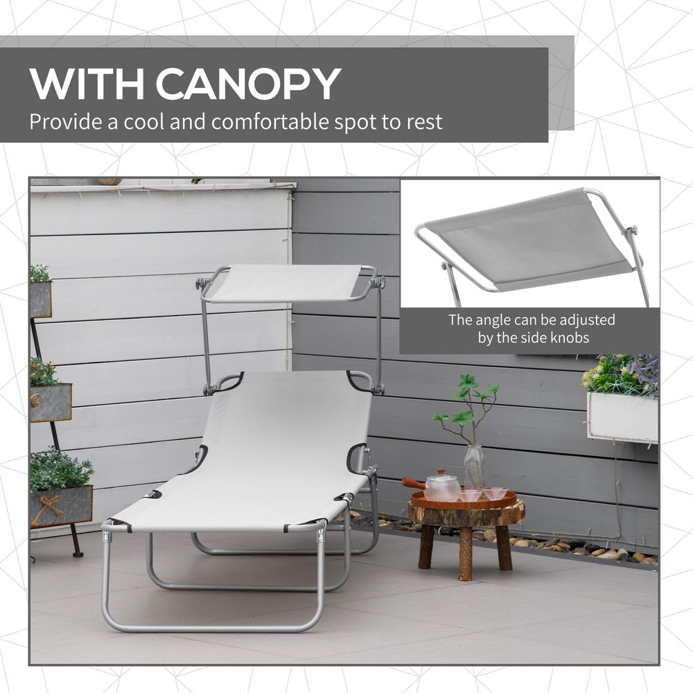 Folding Chair Sun Lounger w/ Sunshade Garden Recliner Hammock Grey