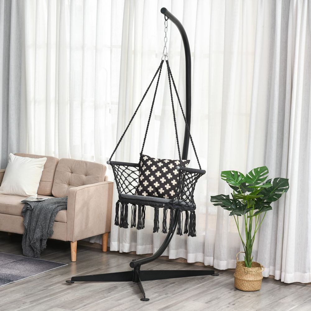 Hanging Hammock Chair Cotton Rope Swing  Large Macrame, Dark Grey