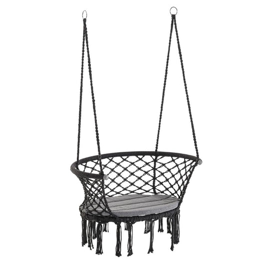 Hanging Hammock Chair Cotton Rope Swing  Large Macrame, Dark Grey