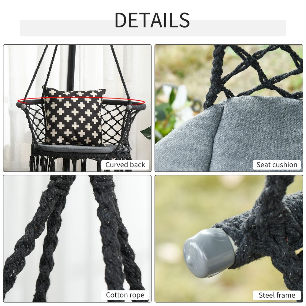 Hanging Hammock Chair Cotton Rope Swing  Large Macrame, Dark Grey