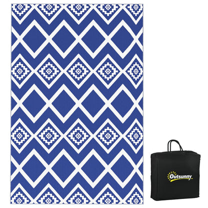 Outsunny Reversible Waterproof Outdoor Rug with Carry Bag, 182 x 274cm, Blue
