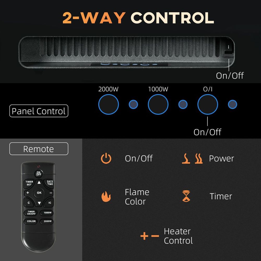 127cm Electric Fireplace Recessed and Wall Mounted Electric Fire Black