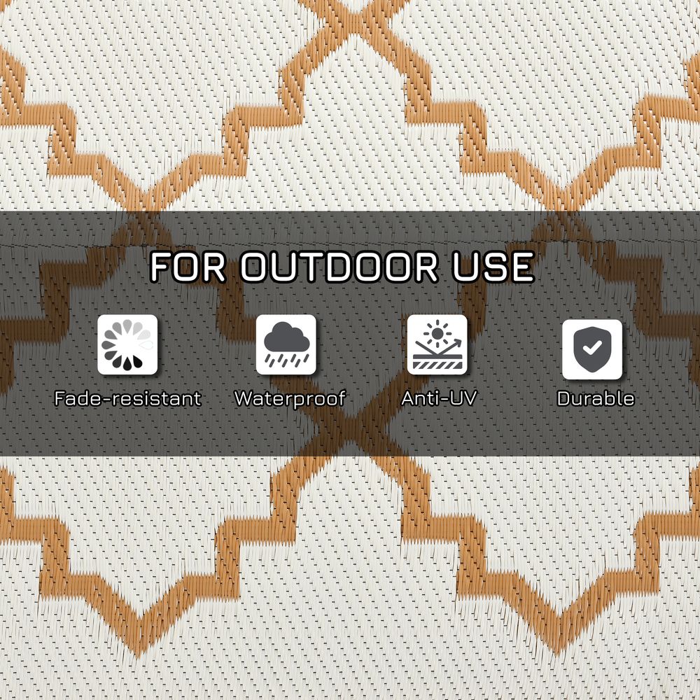 Outsunny Reversible Waterproof Outdoor Rug with Carry Bag, 182 x 274cm, Brown