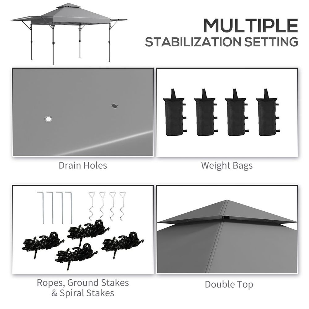 Outsunny 5 x 3(m) Pop Up Gazebo, Instant Shelter with Extend Dual Awning, Grey