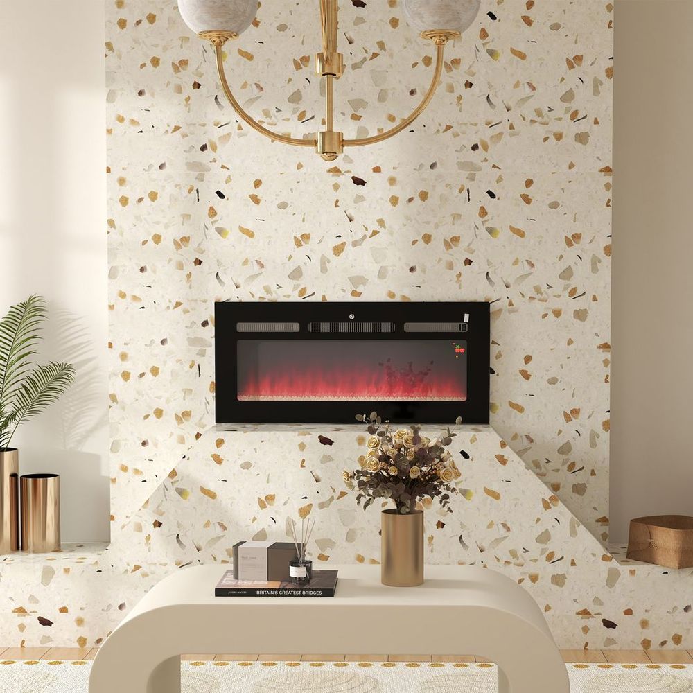 102cm Electric Fireplace Recessed and Wall Mounted Electric Fire Black
