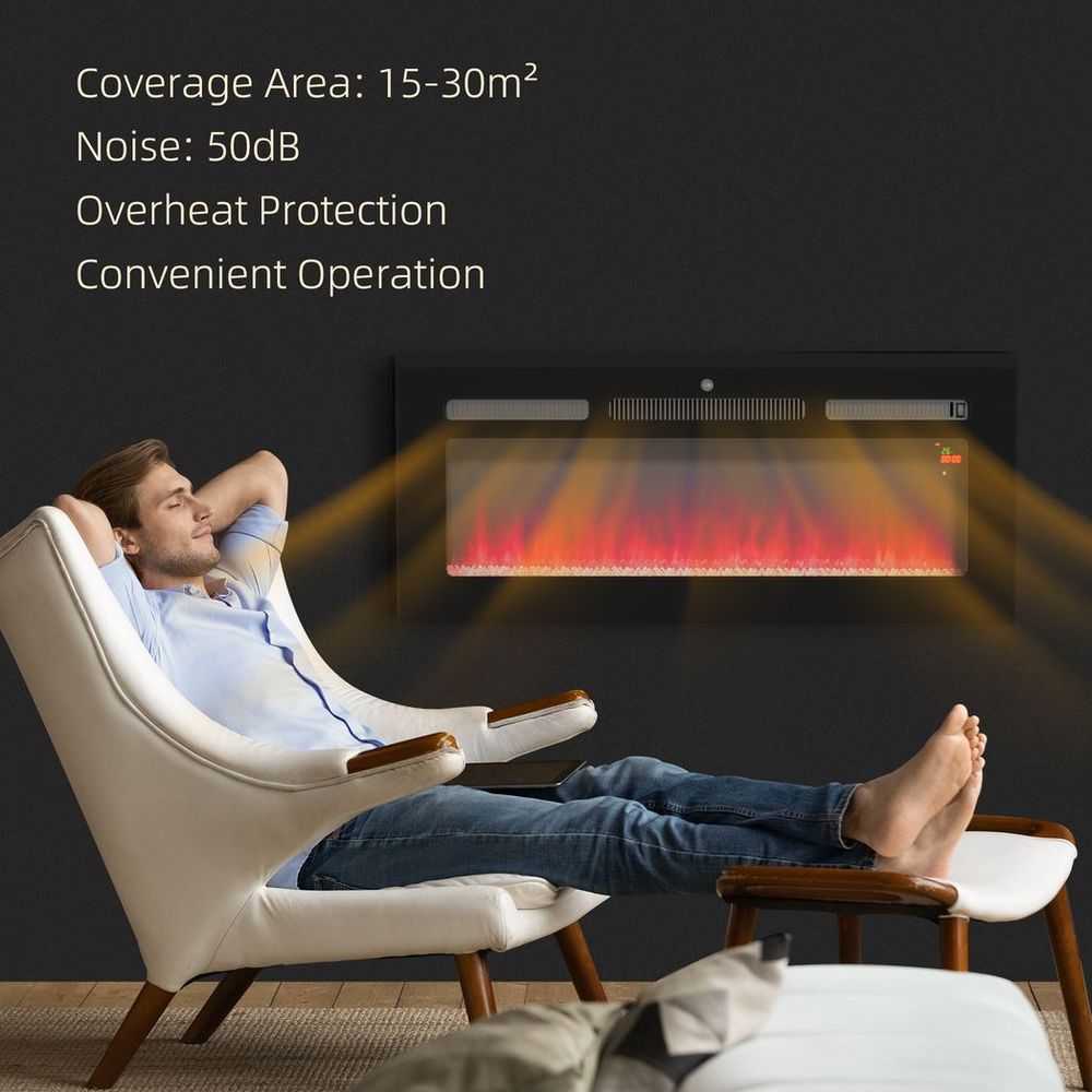102cm Electric Fireplace Recessed and Wall Mounted Electric Fire Black