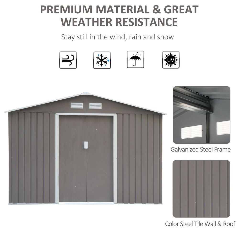 9 x 6FT Foundation Ventilation Steel Outdoor Garden Shed Grey
