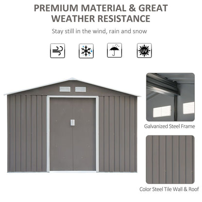 9 x 6FT Foundation Ventilation Steel Outdoor Garden Shed Grey
