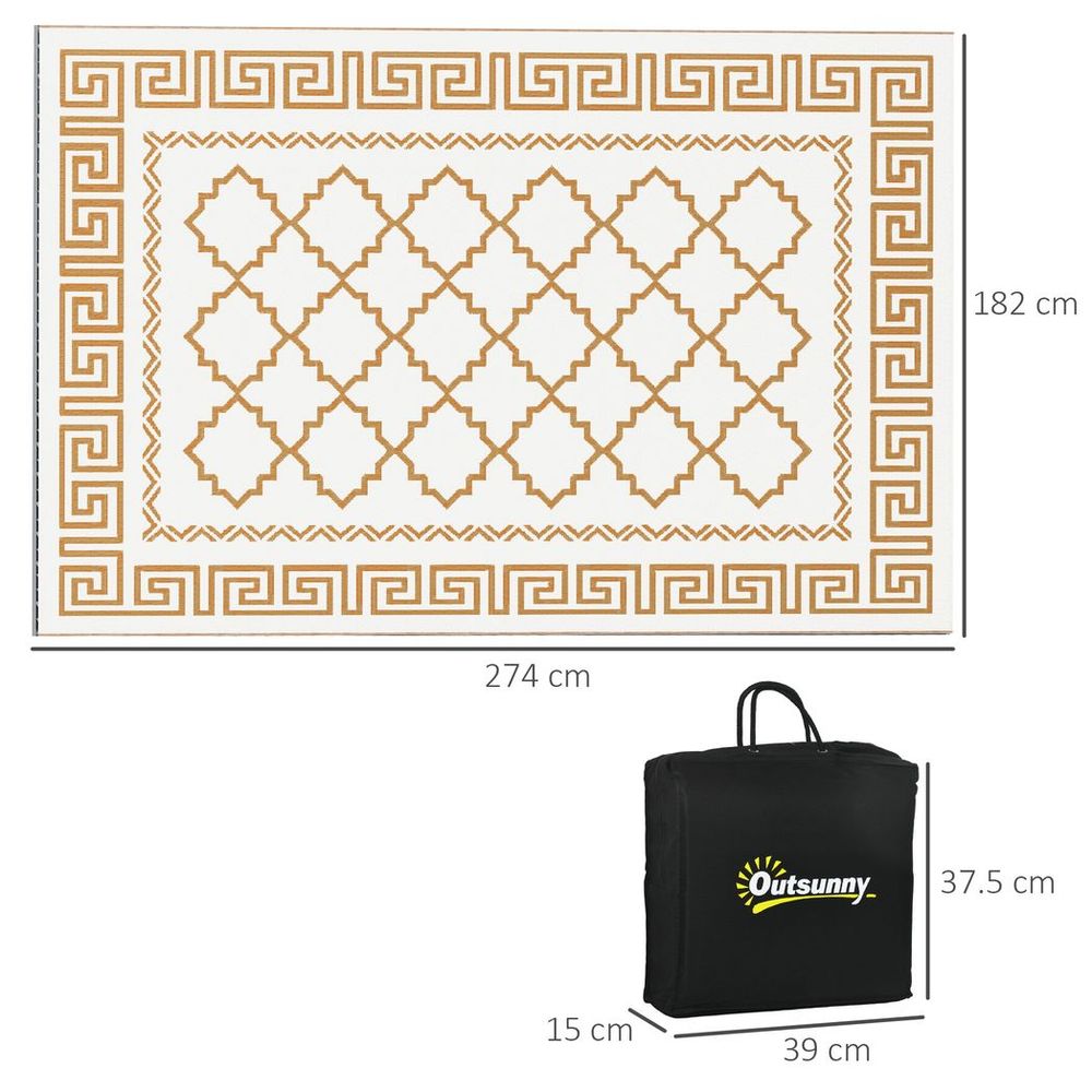 Outsunny Reversible Waterproof Outdoor Rug with Carry Bag, 182 x 274cm, Brown