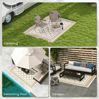 Outsunny Reversible Waterproof Outdoor Rug with Carry Bag, 182 x 274cm, Brown