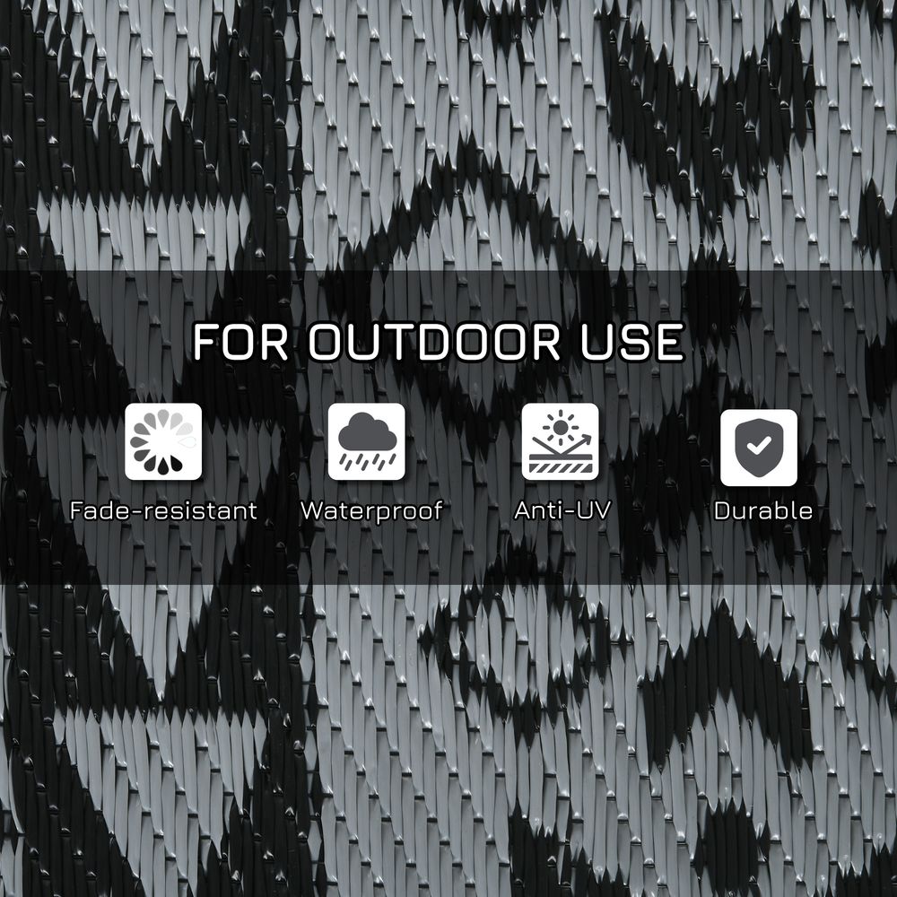 Outsunny Reversible Waterproof Outdoor Rug with Carry Bag, 182 x 274cm, Black