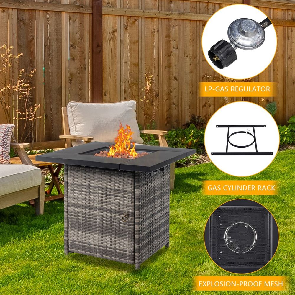 28-Inch Fire Table，50000 BTU Gas Firepit with Volcanic  Black